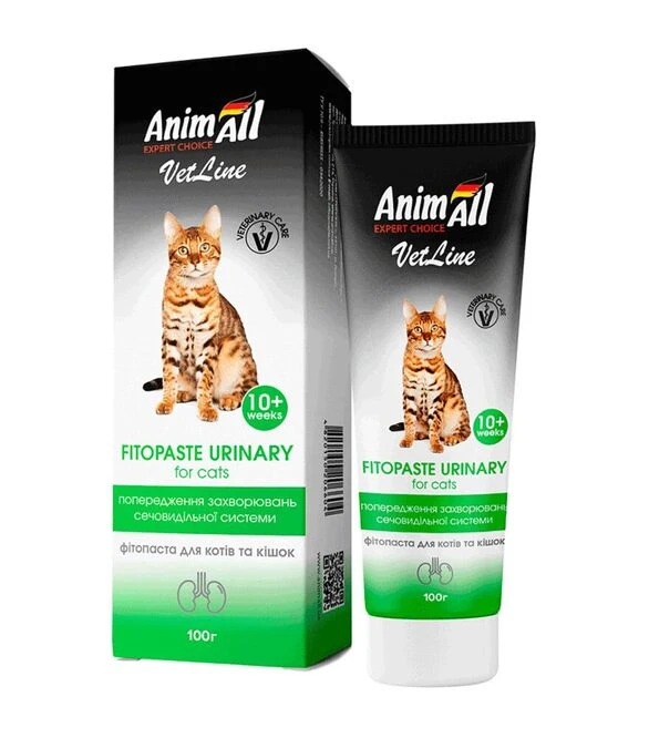Фітопаста для котів AnimAll VetLine Urinary для попередження захворювань сечовидільної системи, 100 г