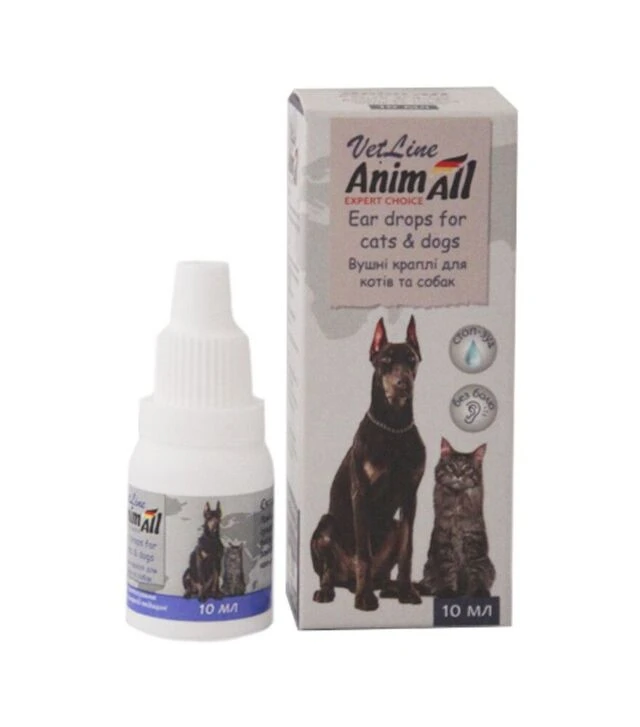 Капли ушные для собак и кошек AnimAll VetLine для ухода за ушами, 10 мл