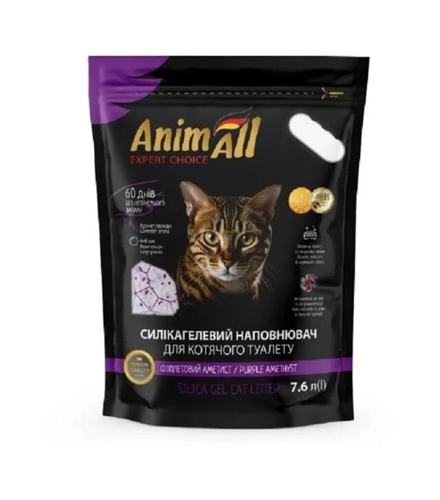 Наповнювач для котячих туалетів AnimAll Premium Кристали аметисту, силікагелевий, 3,2 кг