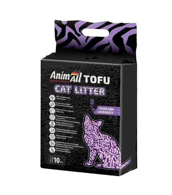 Наполнитель для кошачьих туалетов AnimAll Tofu Lavender соевый с ароматом лаванды, 2,6 кг