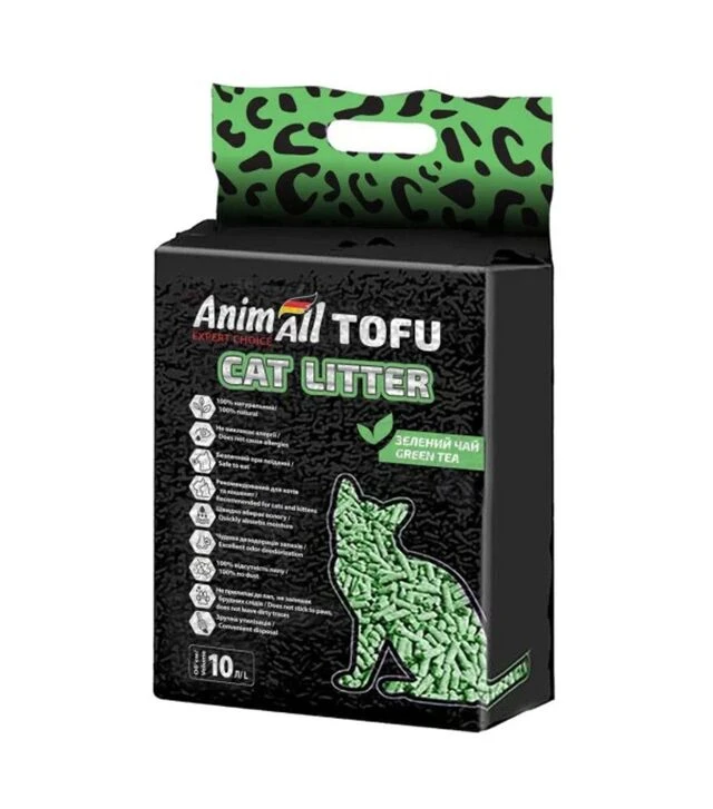 Наполнитель для кошачьих туалетов AnimAll Tofu Green Tea соевый с ароматом зеленого чая, 4,66 кг