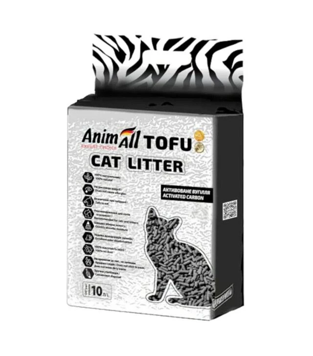 Наполнитель для кошачьих туалетов AnimAll Tofu Carbon соевый с активированным углем, 4,66 кг