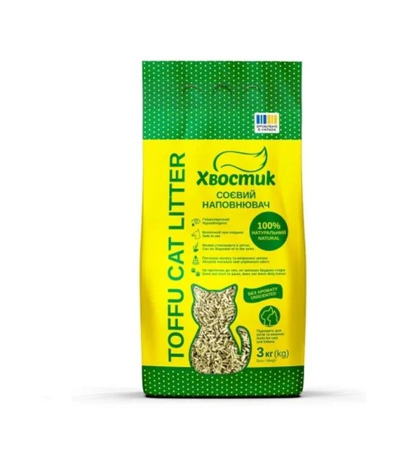 Наполнитель для кошачьих туалетов Хвостик соевый, 3 кг