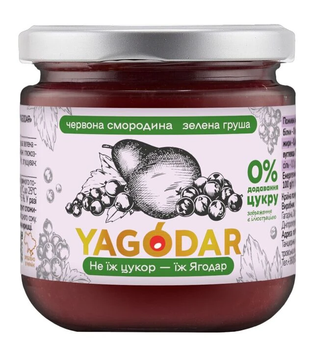Джем Yagodar красная смородина-зеленая груша без сахара 210 г