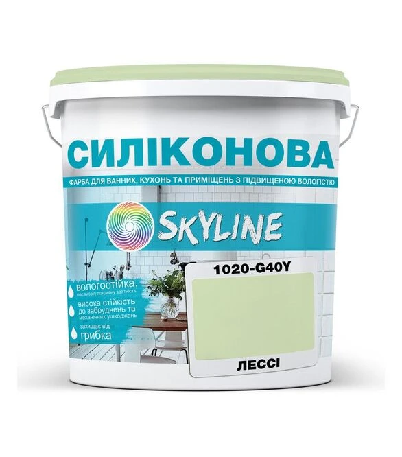 Краска цветная силиконовая для влажных помещений SkyLine 1020-G40Y Лесси, 1 л