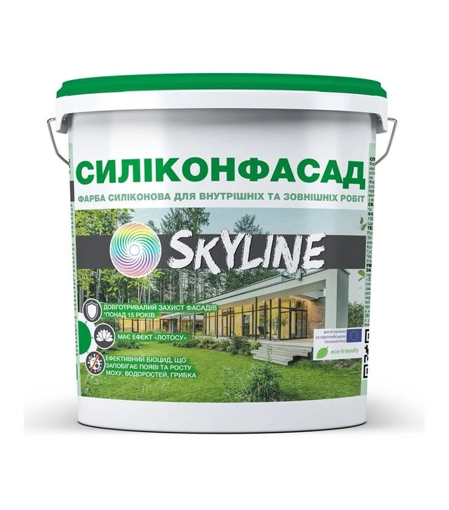 Краска силиконовая фасадная Силиконфасад с эффектом лотоса SkyLine Белый, 14 кг