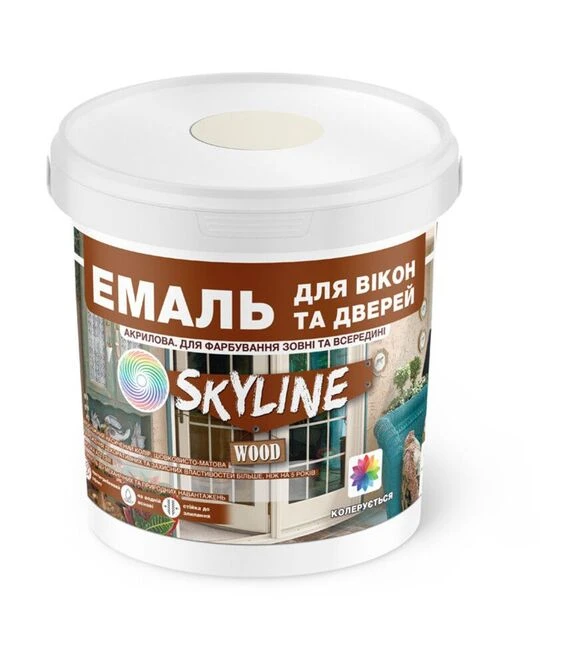Эмаль акриловая SkyLine Wood для окон и дверей RAL 1015 Слоновая кость, 0,4 л