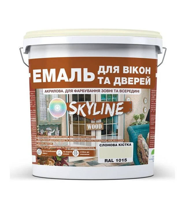 Емаль акрилова SkyLine Wood для вікон та дверей RAL 1015 Слонова кістка, 3 л