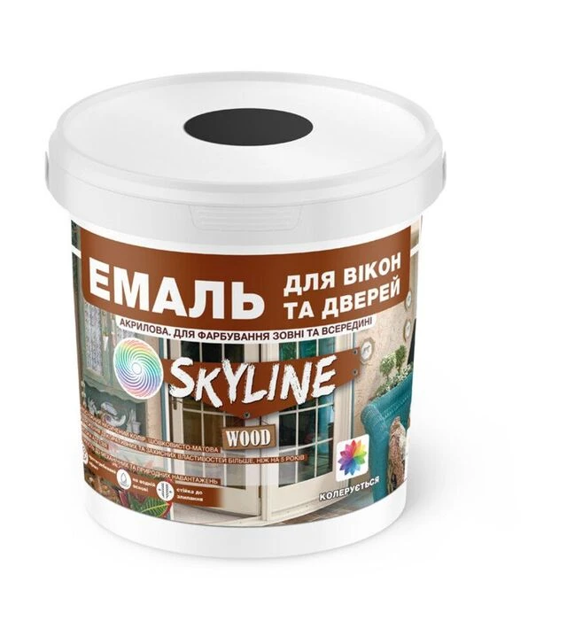 Емаль акрилова SkyLine Wood для вікон та дверей RAL 9004 Чорна, 0,4 л