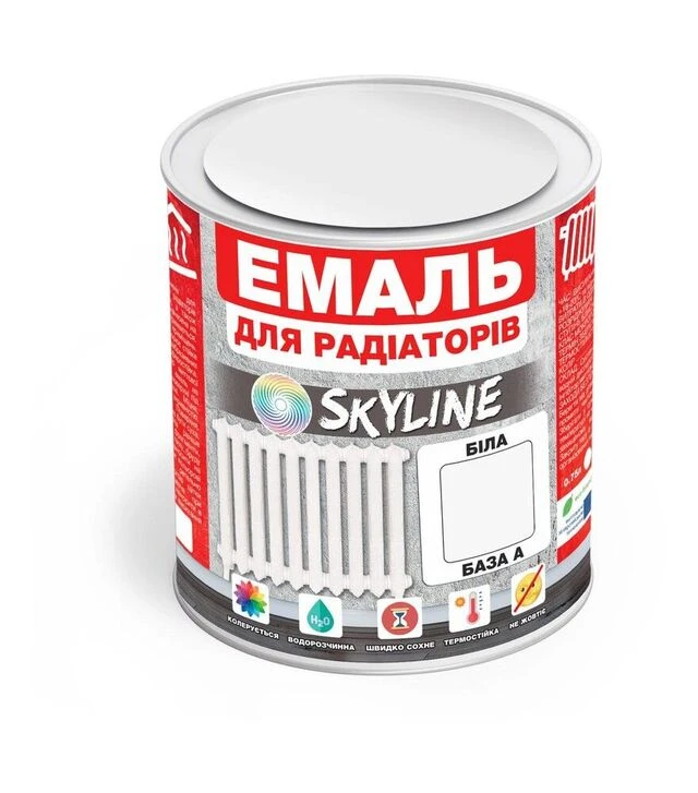 Емаль акрилова термостійка SkyLine для радіаторів Біла Глянсова, 0,75 л