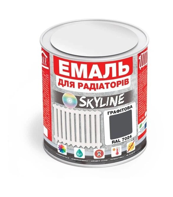 Эмаль акриловая термостойкая SkyLine для радиаторов RAL 7024 Графитовая Глянцевая, 0,75 л