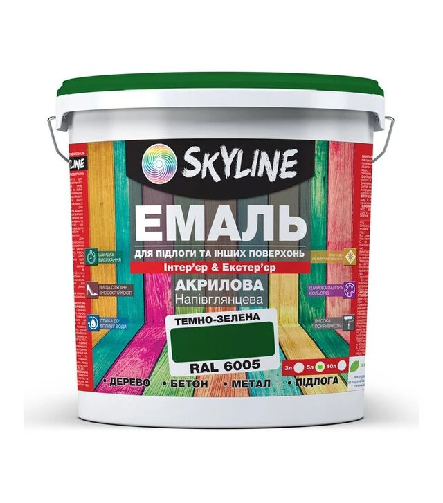 Емаль акрилова SkyLine для підлоги RAL 6005 Зелена, 5 л