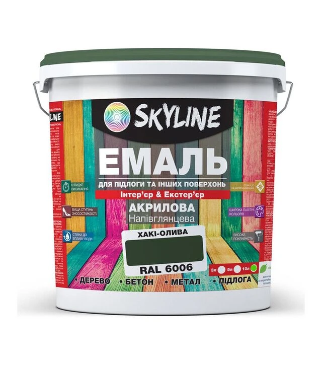 Емаль акрилова SkyLine для підлоги RAL 6006 Хакі-олива, 10 л