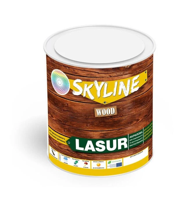 Лазурь акриловая декоративно-защитная SkyLine LASUR Wood для обработки дерева Бесцветная, 0,75 л