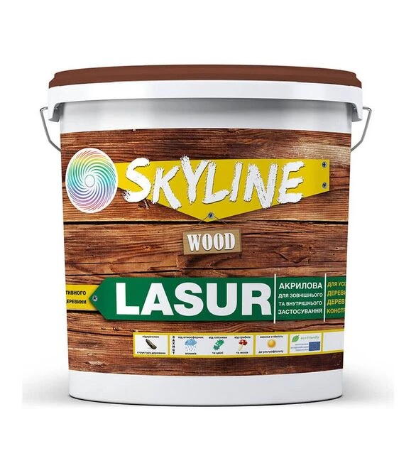 Лазурь акриловая декоративно-защитная SkyLine LASUR Wood для обработки дерева Бесцветная, 3 л