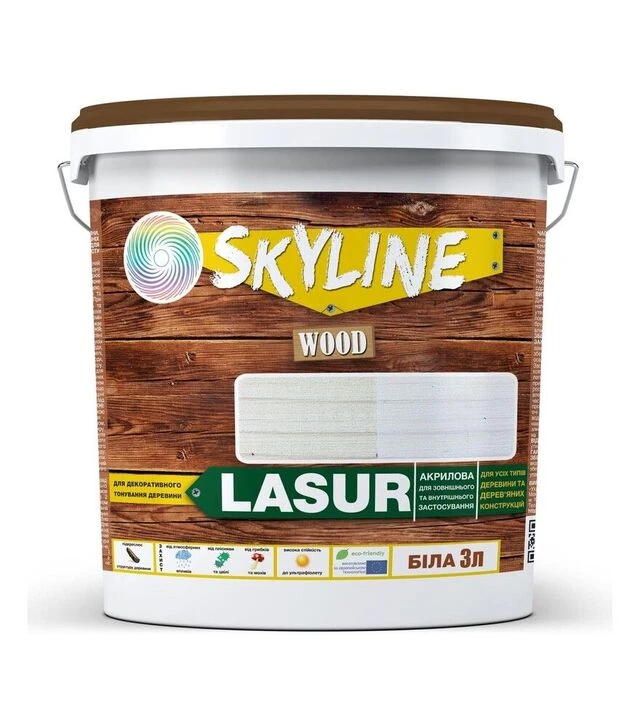 Лазур акрилова декоративно-захисна SkyLine LASUR Wood для обробки дерева Біла, 3 л