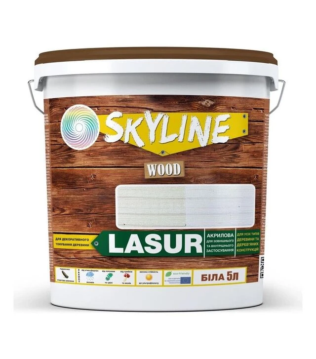 Лазур акрилова декоративно-захисна SkyLine LASUR Wood для обробки дерева Біла, 5 л