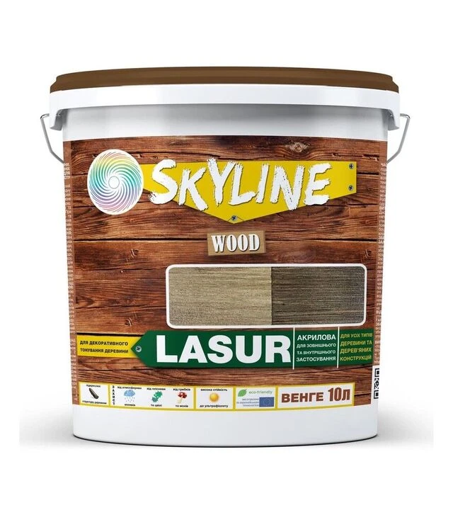 Лазур акрилова декоративно-захисна SkyLine LASUR Wood для обробки дерева Венге, 10 л