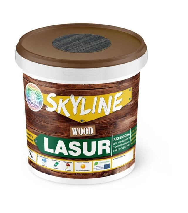 Лазур акрилова декоративно-захисна SkyLine LASUR Wood для обробки дерева Графітова, 0,4 л