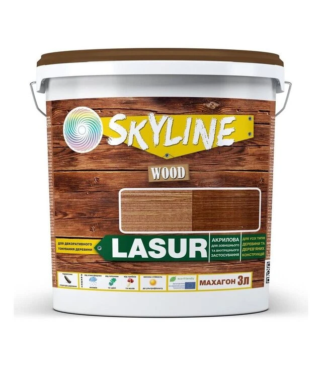 Лазур акрилова декоративно-захисна SkyLine LASUR Wood для обробки дерева Махагон, 3 л