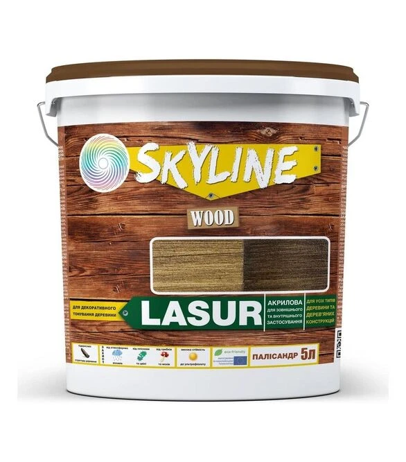 Лазур акрилова декоративно-захисна SkyLine LASUR Wood для обробки дерева Палісандр, 5 л