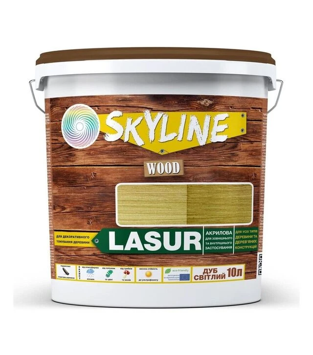 Лазур акрилова декоративно-захисна SkyLine LASUR Wood для обробки дерева Світлий дуб, 10 л