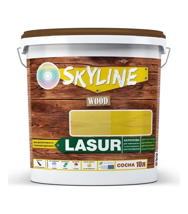 Лазурь акриловая декоративно-защитная SkyLine LASUR Wood для обработки дерева Сосна, 10 л