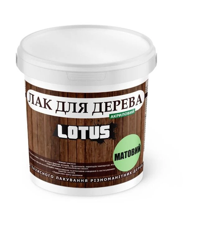 Лак акриловый LOTUS для дерева Бесцветный Матовый, 0,5 л