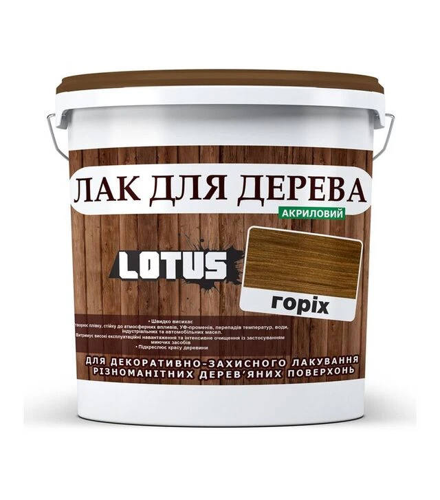 Лак цветной акриловый Lotus для дерева Орех Глянцевый, 10 л