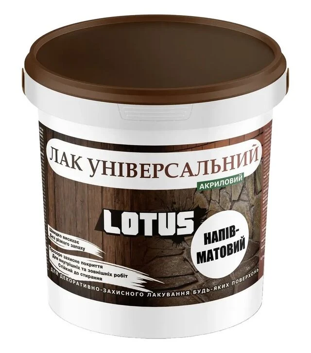 Лак акриловый Lotus Универсальный Прозрачный Полуматовый, 0,5 л