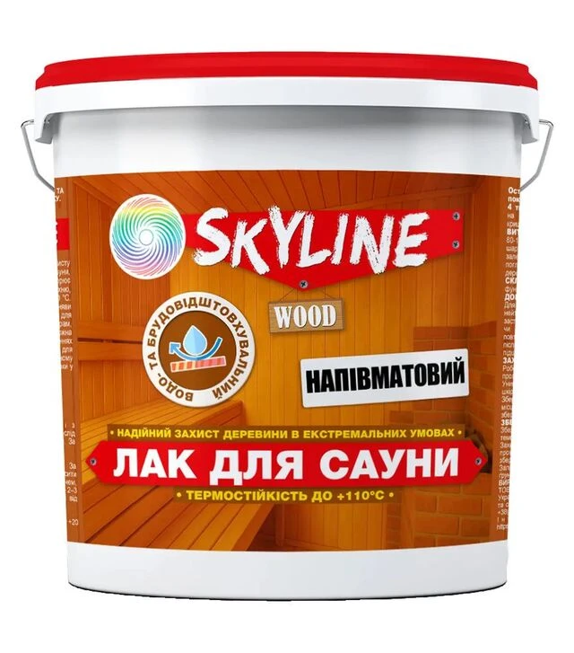 Лак акриловый SkyLine для сауны Прозрачный Полуматовый, 10 л