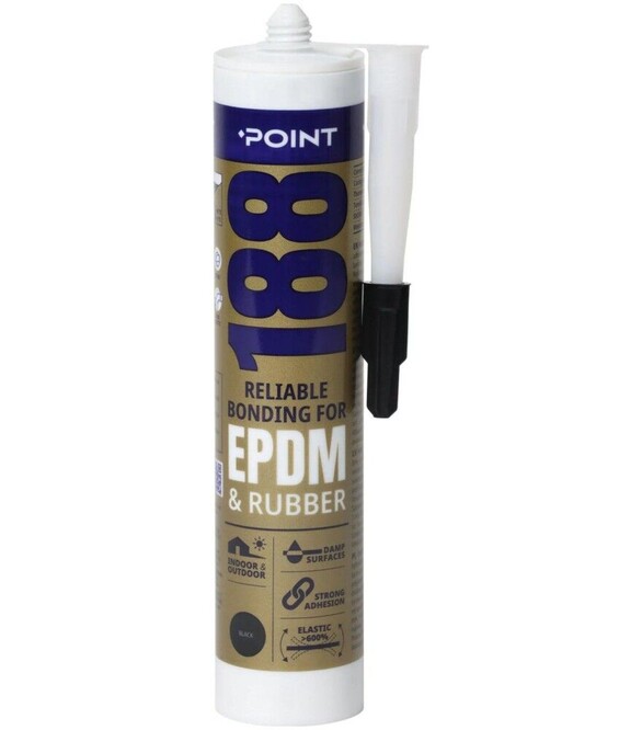 Клей-герметик полімерний вологостійкий Point 188 EPDM & Rubber для гуми та EPDM, еластичний, Чорний, 290 мл