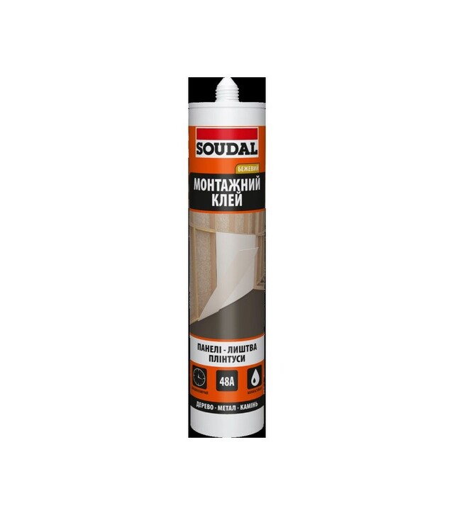 Клей монтажный каучуковый Soudal 48А универсальный, Бежевый, 280 мл