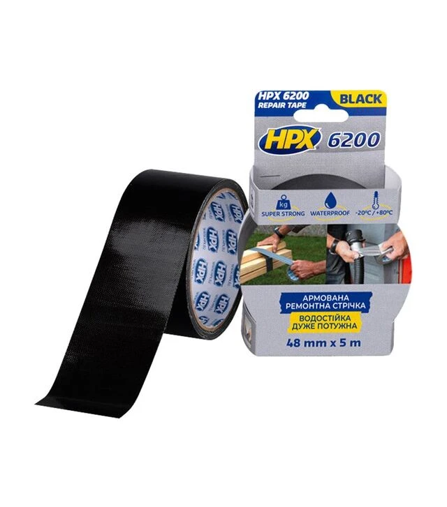 Лента армированная HPX 6200, 48 мм Черная, 5 м