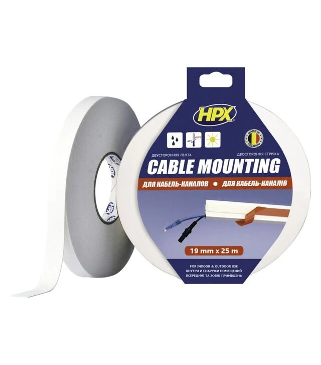 Лента двусторонняя Cable Mounting, 19 мм Белая, 25 м
