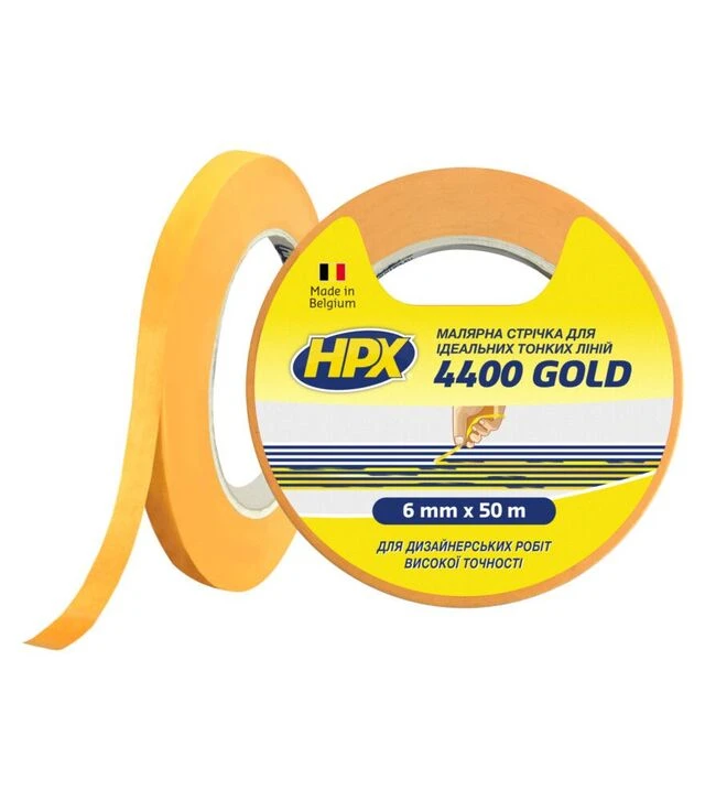 Лента малярная HPX 4400 Gold, 6 мм Желтая, 50 м