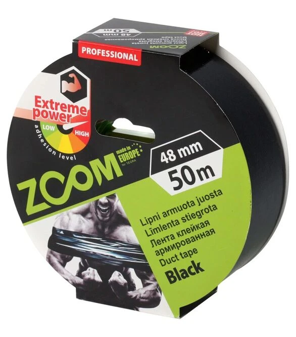 Лента армированная профессиональная Zoom, Черная (50 м×48 мм)