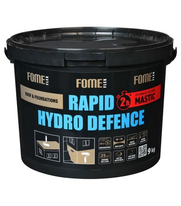 Мастика бітумно-полімерна Fome Flex Rapid Hydro Defence Mastic, Чорна, 9 кг