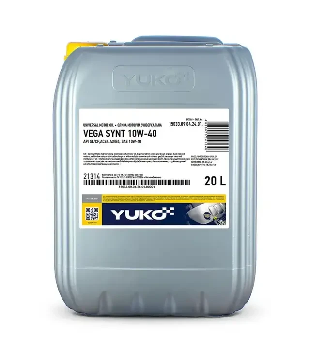 Моторна олива Yuko VEGA SYNT 10W-40, 20 л