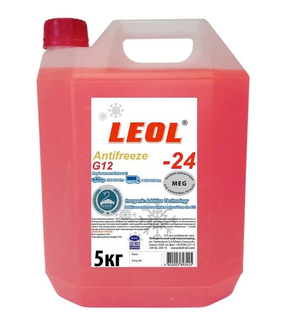 Антифриз LEOL G12 -24°C, червоний, 5 кг