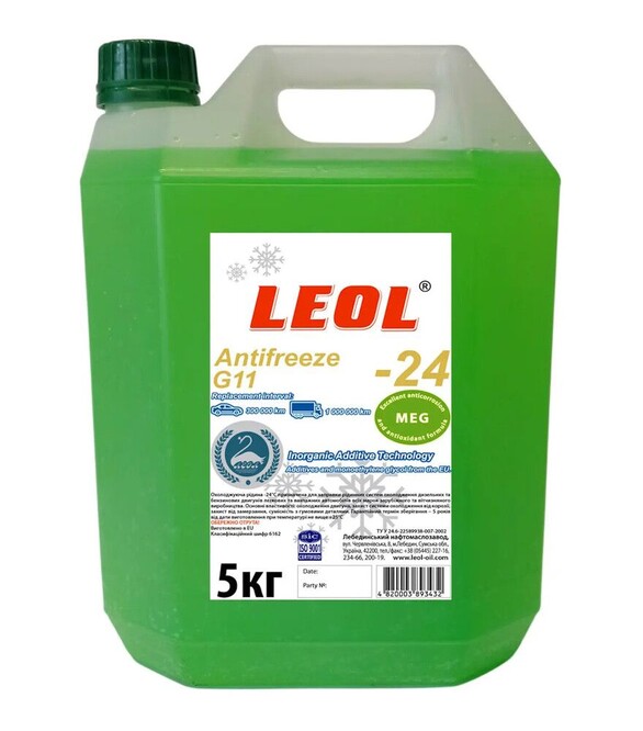 Антифриз LEOL G11 -24°C, зелений, 5 кг
