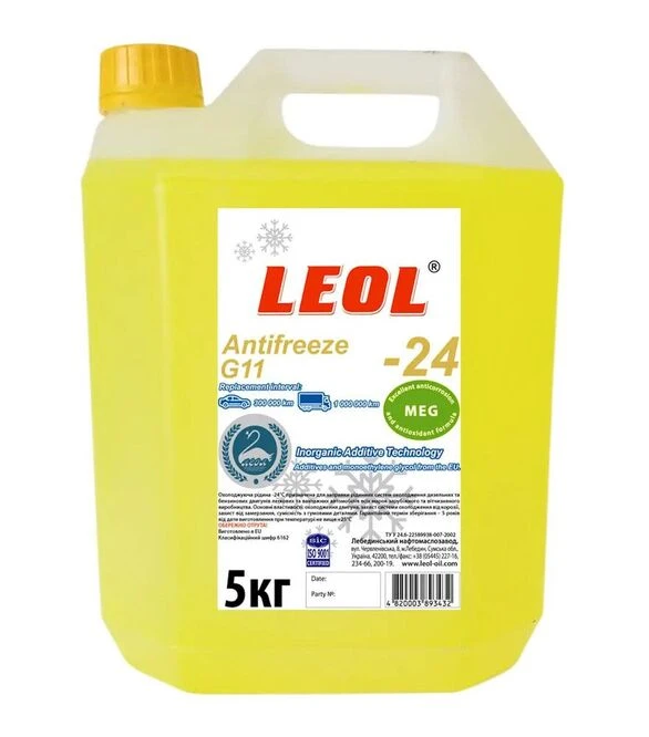 Антифриз LEOL G11 -24°C, жовтий, 5 кг