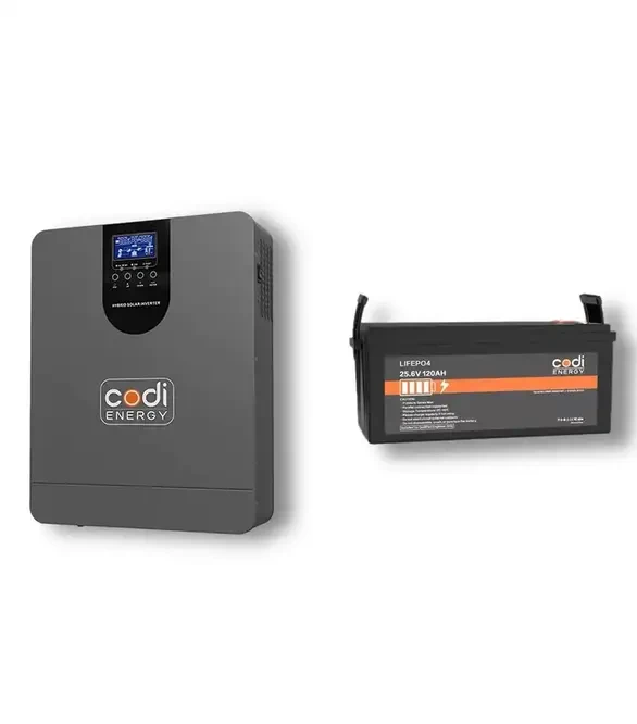 Система резервного живлення гібридна Codi Pro-3kW + АКБ Codi LiFePO4 24V 120Ah (3072 Вт) з вбудованим BMS, 3кВт