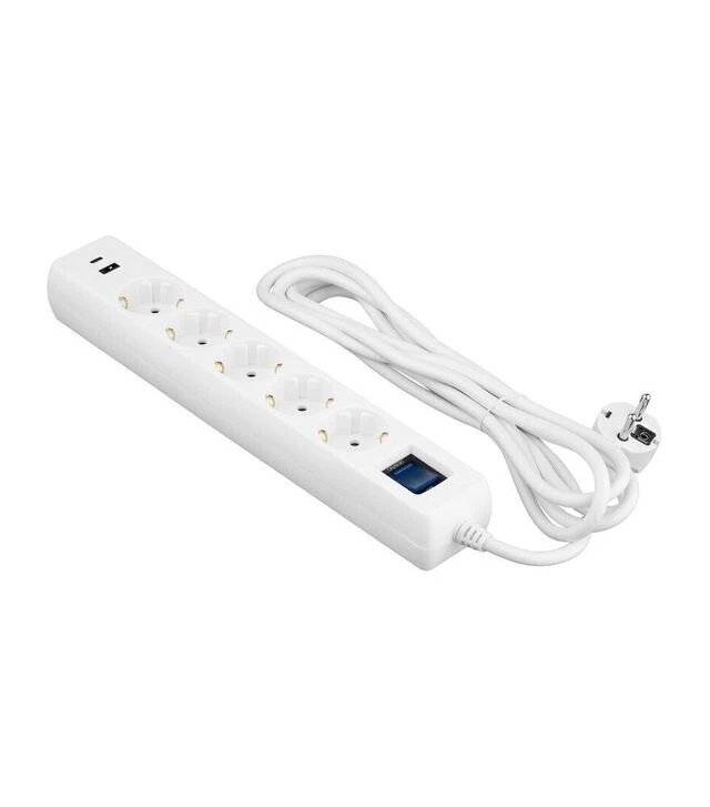Мережевий подовжувач-фільтр 2E 3х1,5 мм², 5 розеток, USB-A/C, білий, 3 м (2E-SP515M3USBWH)