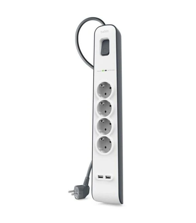 Мережевий подовжувач-фільтр Belkin 3х1,5 мм², 4 розетки, білий, 2 м (BSV400VF2M)