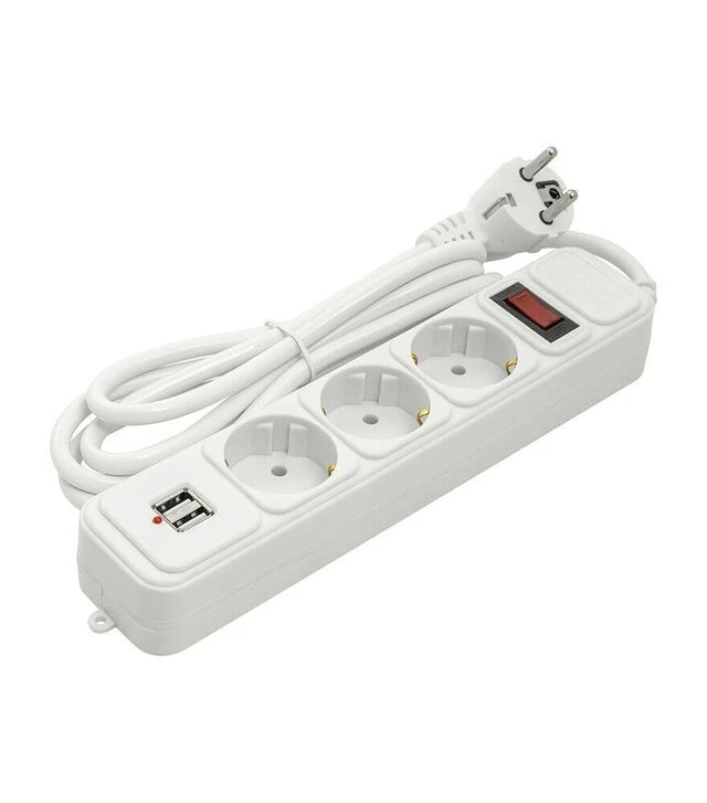 Сетевой удлинитель-фильтр PowerPlant JY-1054U/1.8, 3x1,5 мм², 3 розетки, 2xUSB, 1,8 м (PPSA10M18S3U)