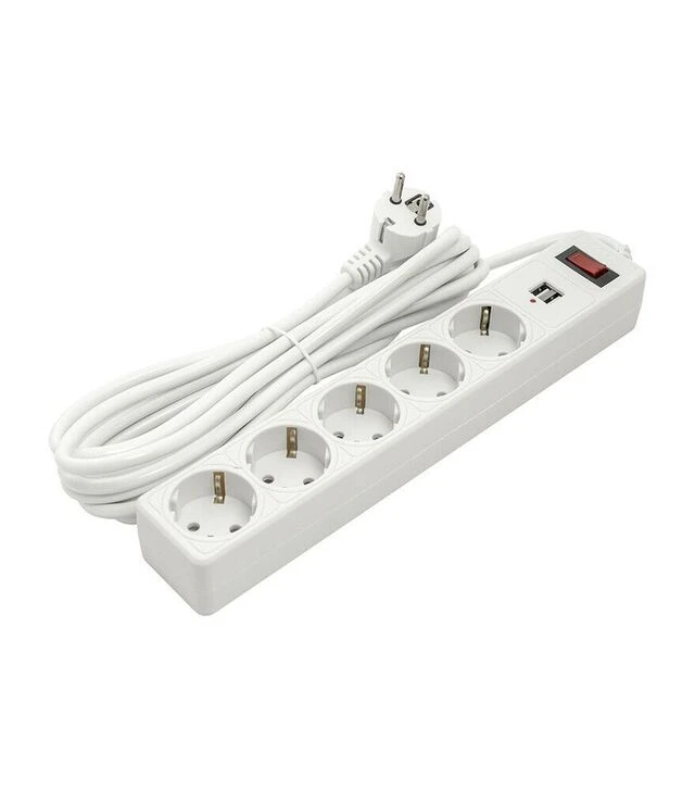 Сетевой удлинитель-фильтр PowerPlant JY-1056U/5, 3x1,5 мм², 5 розеток, 2xUSB, 5 м (PPSA10M50S5U)
